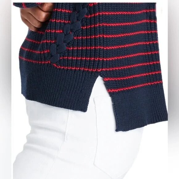 Vineyard Vines Break Stripe Lattice Crewneck Sweater Blue Pullover Wool Cotton S - Picture 4 of 16
